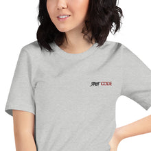 Load image into Gallery viewer, Street Code Embroidered Short-Sleeve Unisex T-Shirt black & red letters (2 colors available)