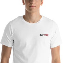 Load image into Gallery viewer, Street Code Embroidered Short-Sleeve Unisex T-Shirt black & red letters (2 colors available)