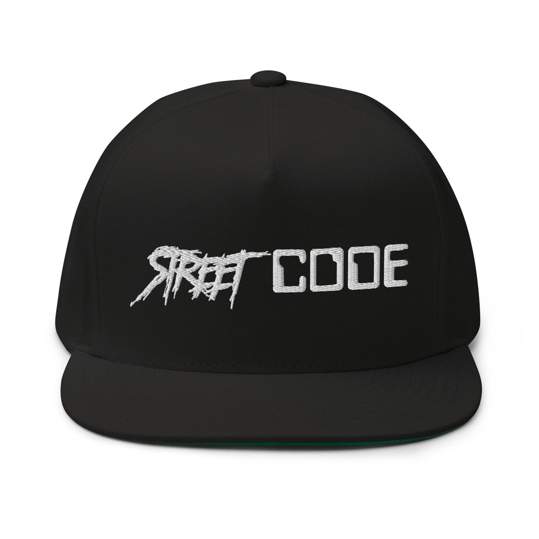 Street Code Flat Bill Cap White Letters (6 Colors Available)