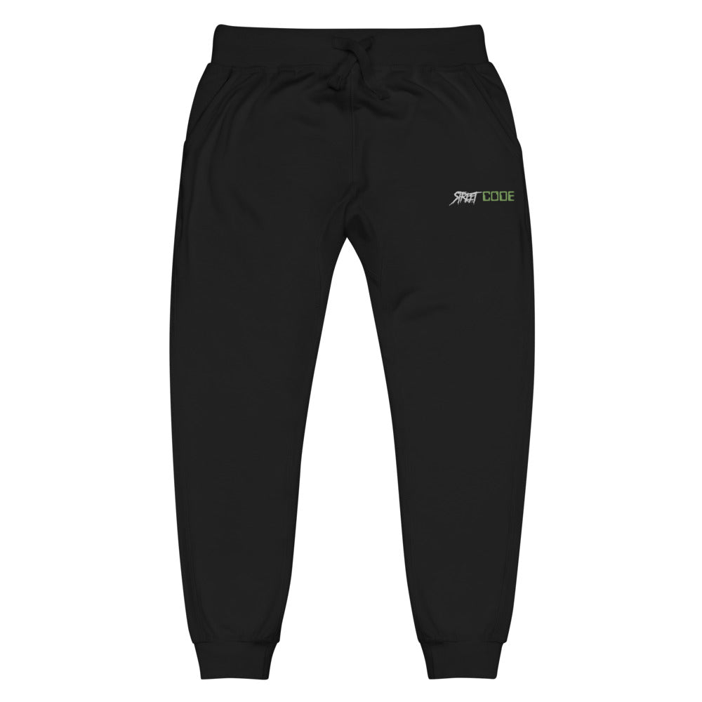 Street Code Embroidered Unisex fleece sweatpants Green & White Letters (2 colors available)