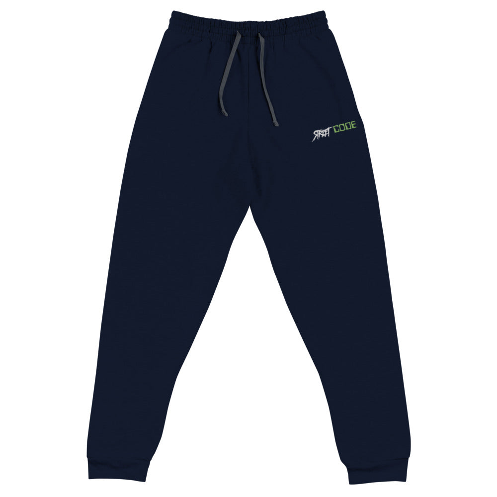 Street Code Embroidered Unisex Joggers Green & White Letters (2 colors available)