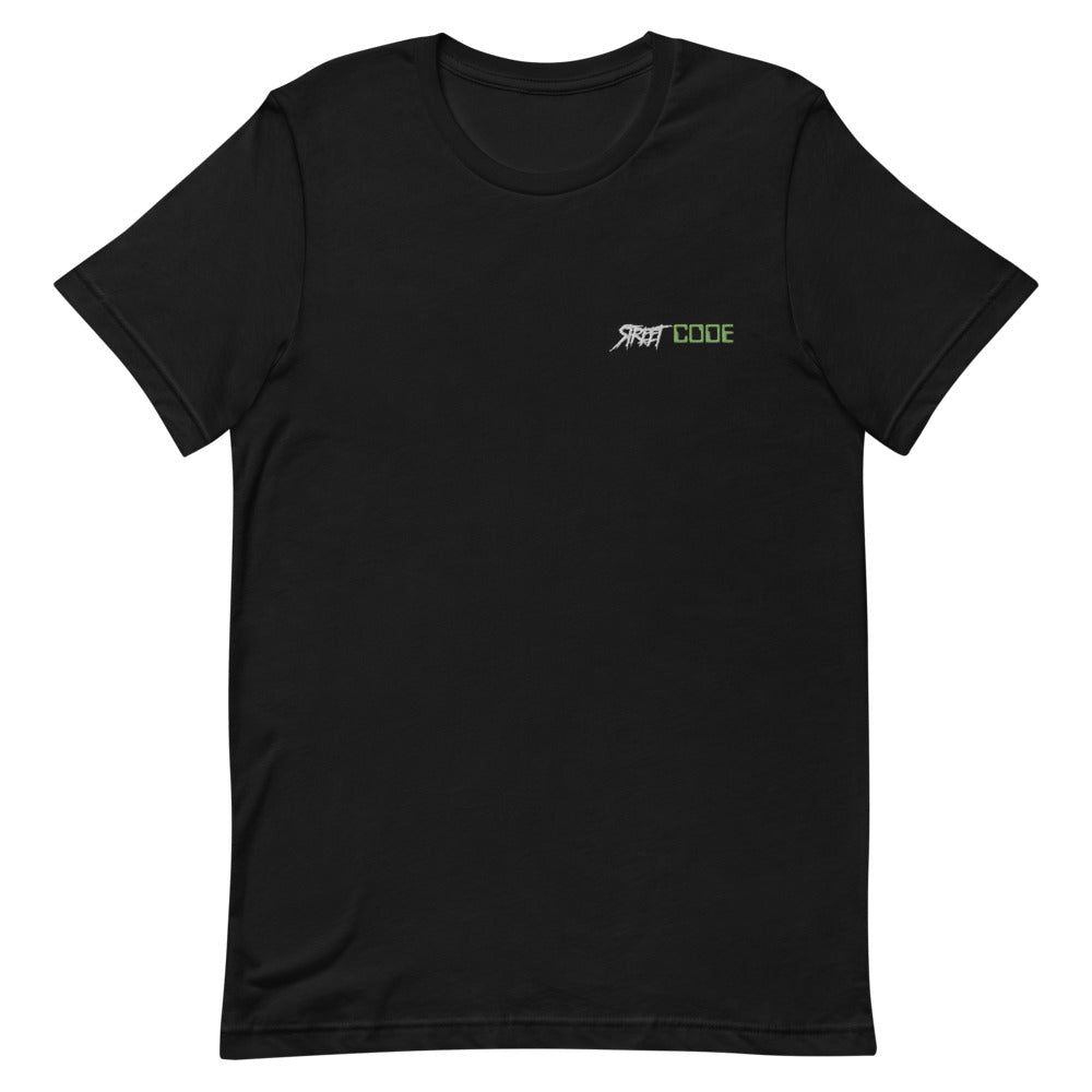 Street Code Embroidered Short-Sleeve Unisex T-Shirt white & green letters (6 colors available)