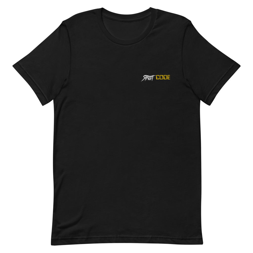 Street Code Embroidered Short-Sleeve Unisex T-Shirt white & yellow letters (6 colors available)