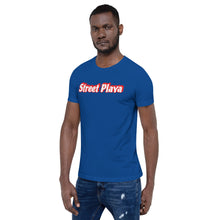 Load image into Gallery viewer, Street Playa Royal blue w/ White &amp; Red letters Short-Sleeve Unisex T-Shirt (4 Colors Available)
