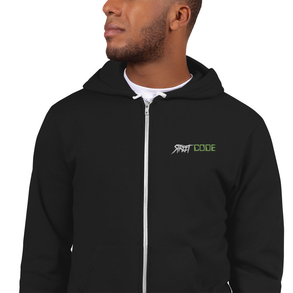 Street Code Embroidered Hoodie Sweater Green & White Letters (3 colors available)